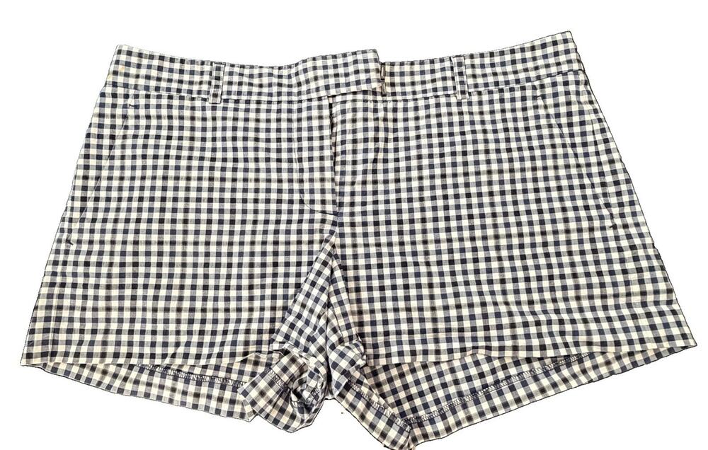 Theory Womens Navy White Gingham Shorts 8 Stretch Preppy Classic